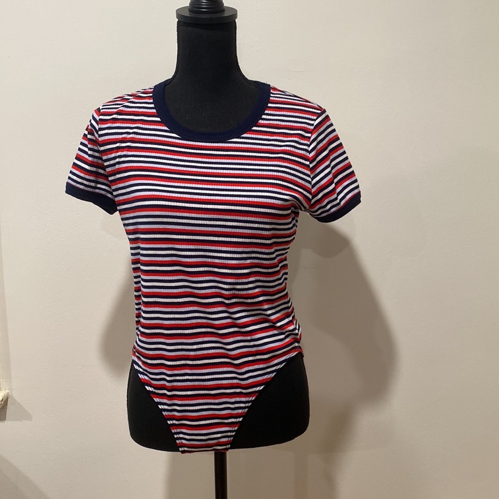 Mossimo Supply Co. Red and Blue Striped Bodysuit